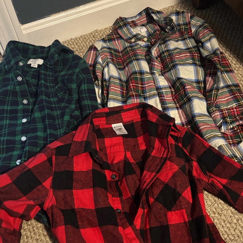 Plaid Kids Shirt Set - Red, Green, Multicolor